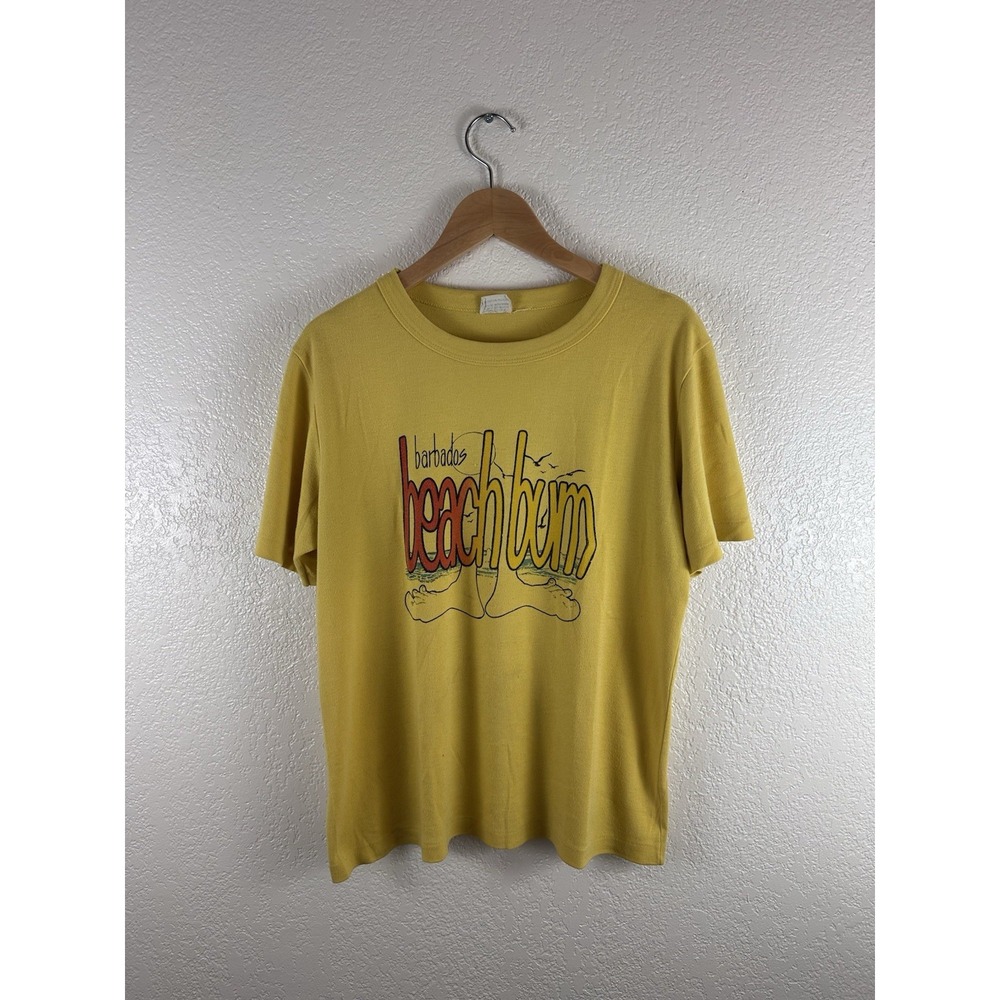Vintage 80s Barbados Beach Bum T-Shirt Yellow – Size Large